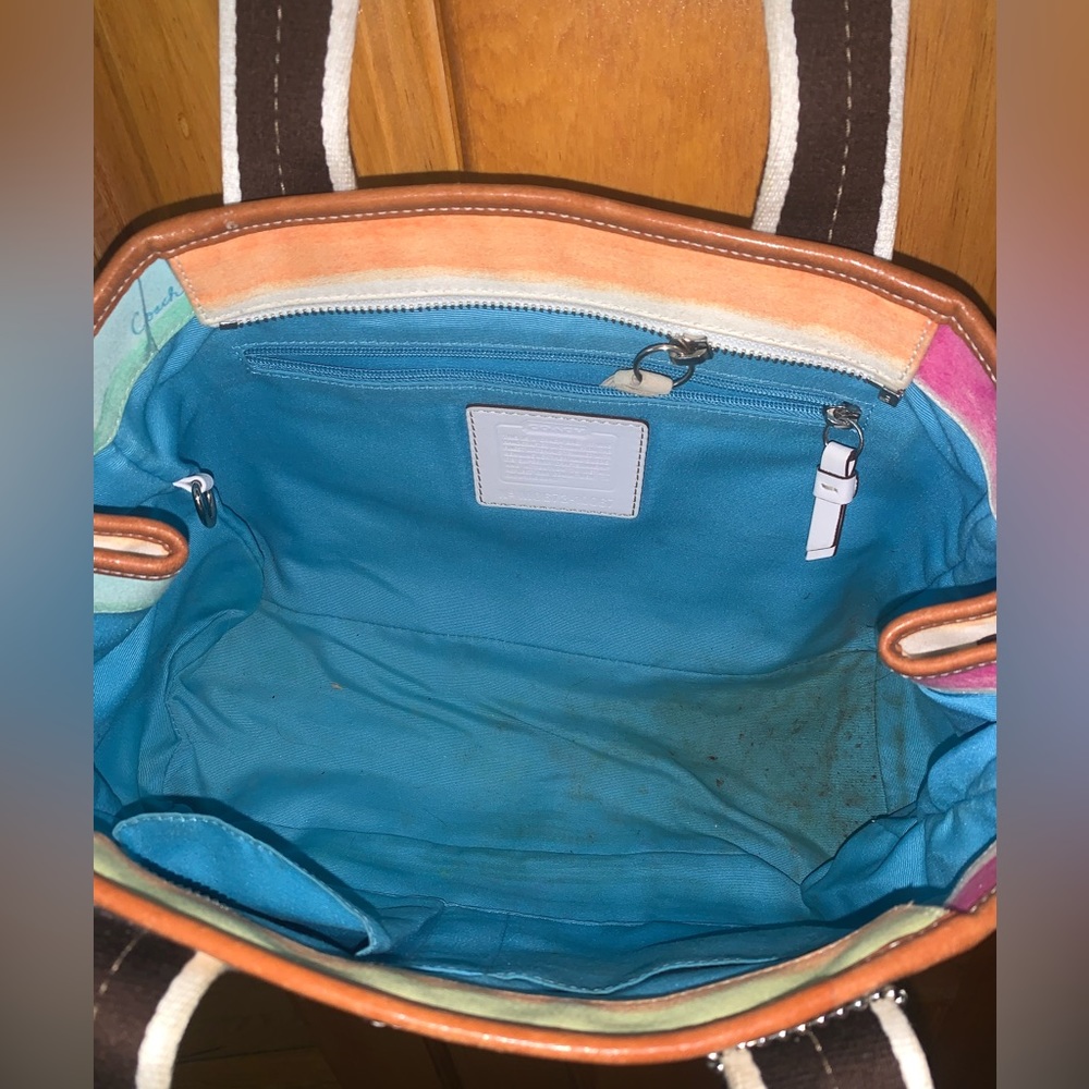 COACH Hampton Watercolor Pastel Stripes Tote Handbag and wristlet bundle - Picture 5 of 11